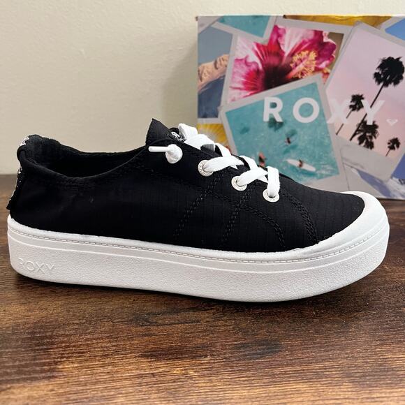 Roxy Shoes - ROXY Bayshore Platform Sneakers 8.5 Black Canvas Lace Up Memory Foam Slip On